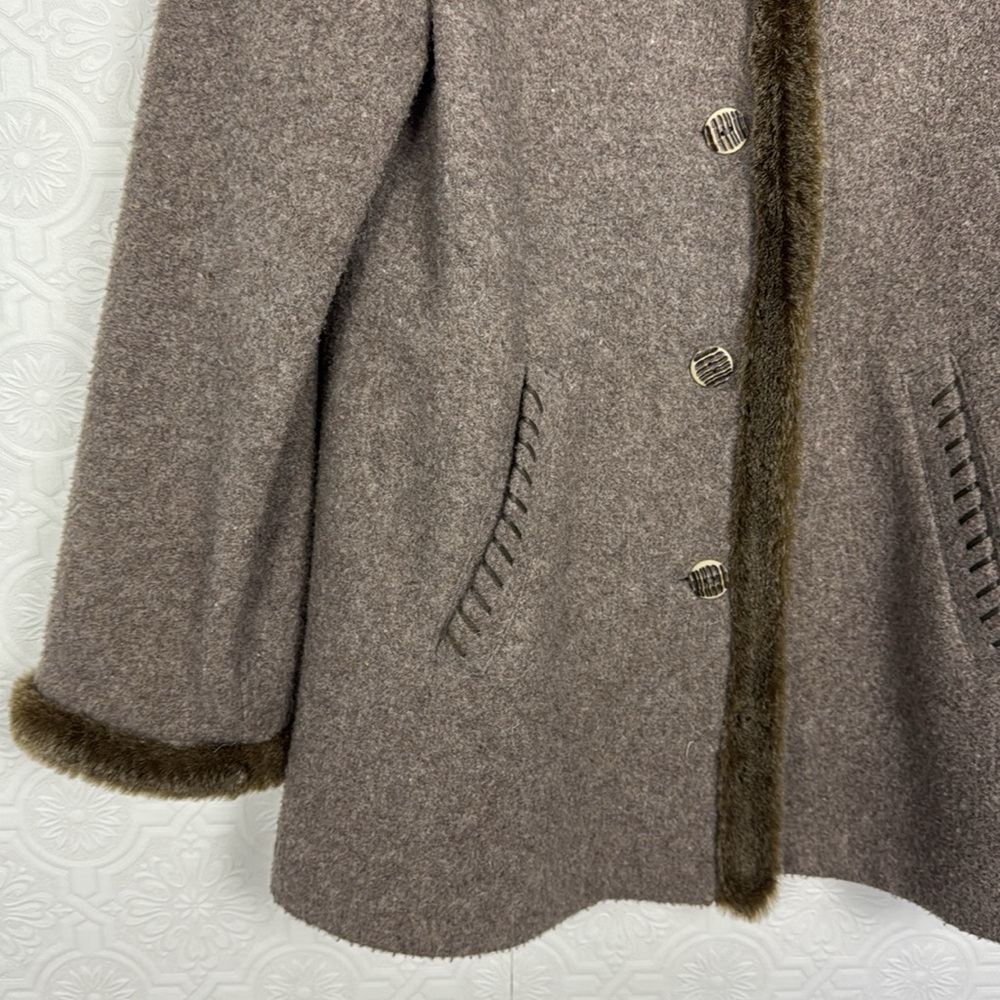 J Jill Vintage Wool Coat Jacket Taupe Fur Natural Organic XS Pea Coat Warm - Picture 3 of 9